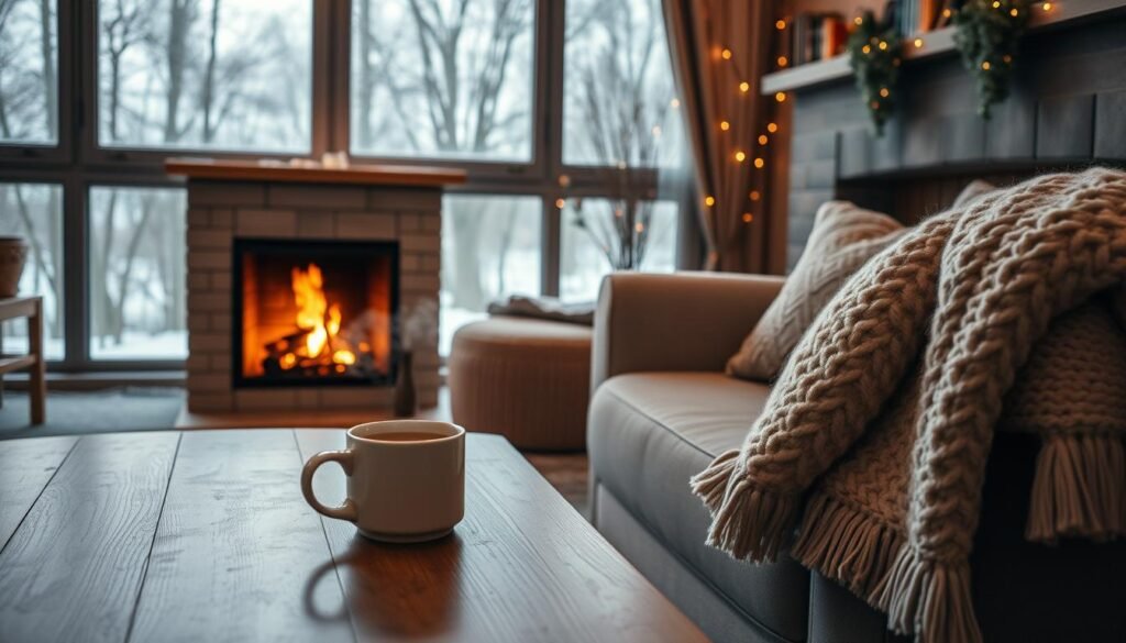 ideias de decoração de inverno aconchegante para uma noite fria
