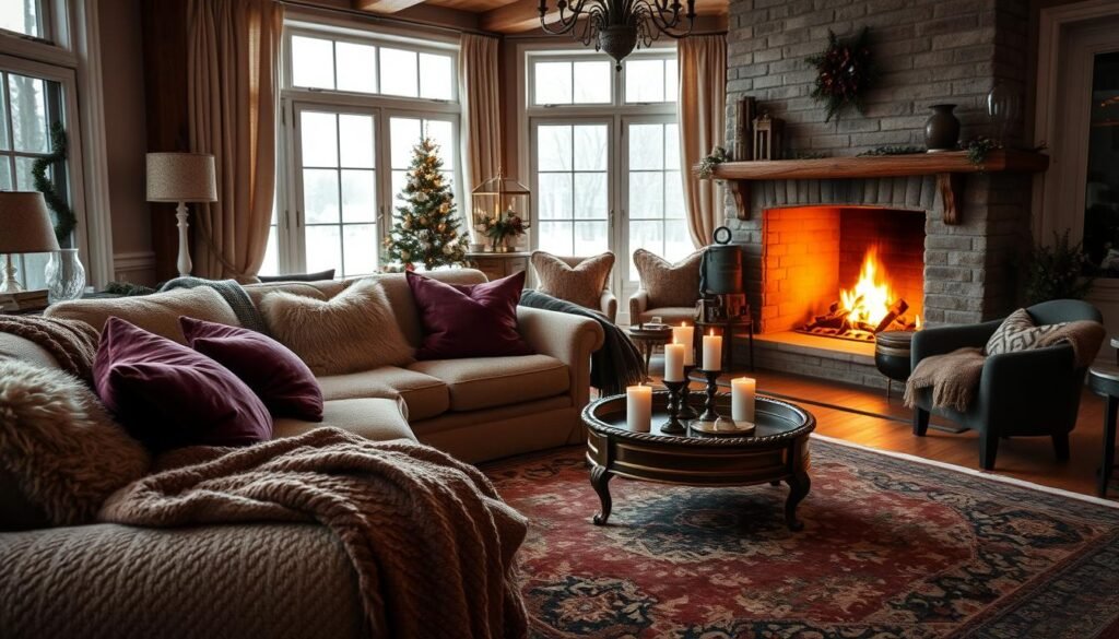 ideias de decoração de inverno aconchegante para uma noite fria