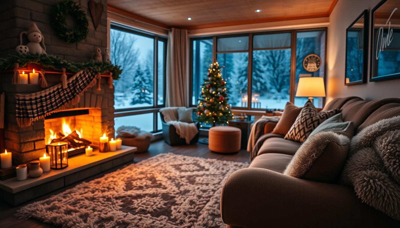 ideias de decoração de inverno aconchegante para uma noite fria