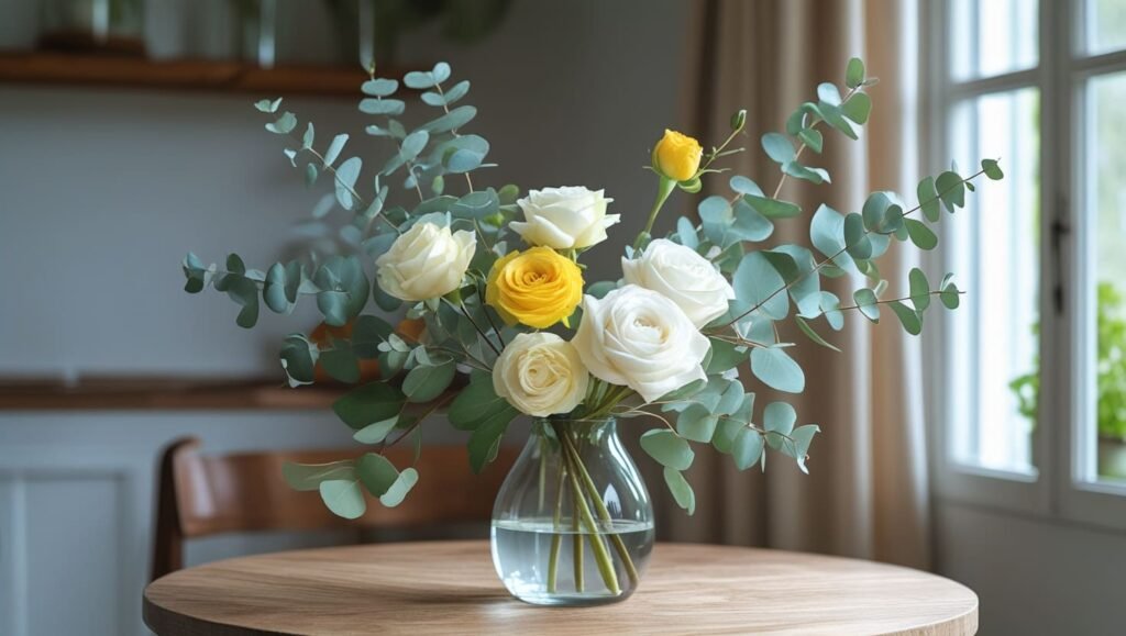 adicione ramos de eucalipto no arranjo