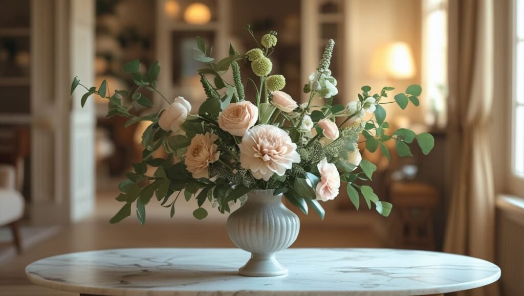 flores naturais com folhagens verdes