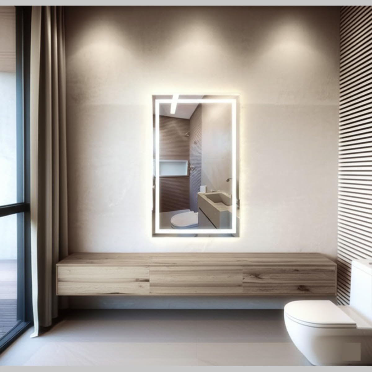 Espelho Retangular Jateado LED com Touch, 100x70 cm