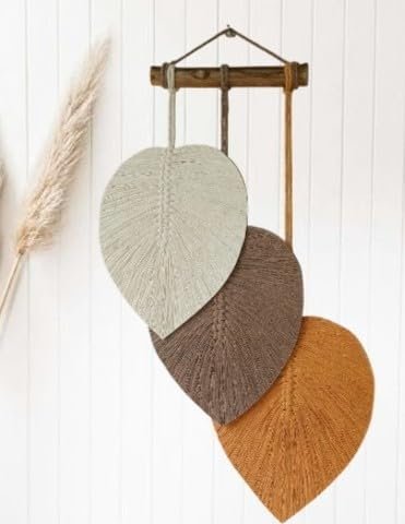 Trio de Folhas Painel em Macramê