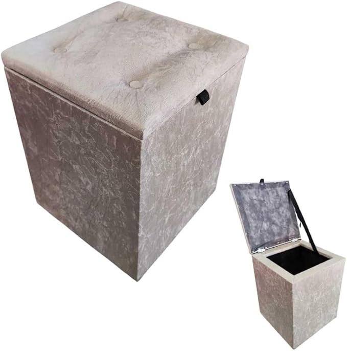 Puff Baú Decorativo em Suede Bege com Compartimento – conforto e armazenamento elegante