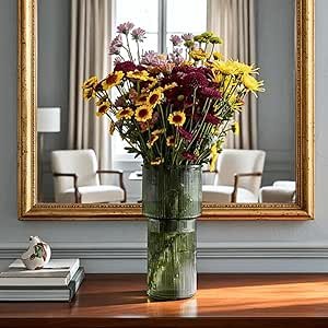 Vaso Verde Oliva Grande Vidro Canelado