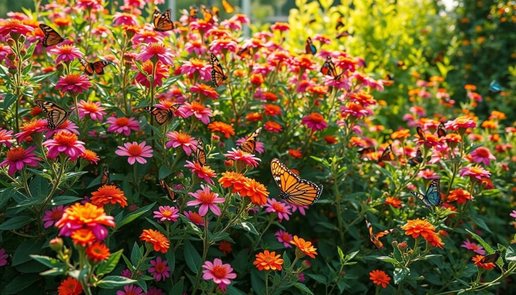 Lantana colorida atraindo borboletas no jardim