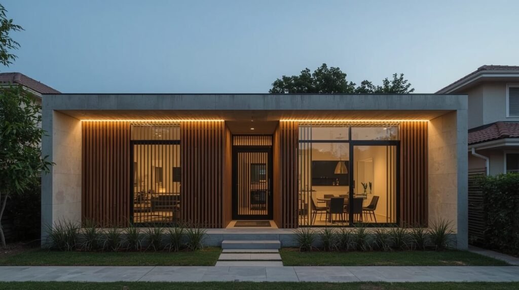 fachada de casa moderna com janelas grandes