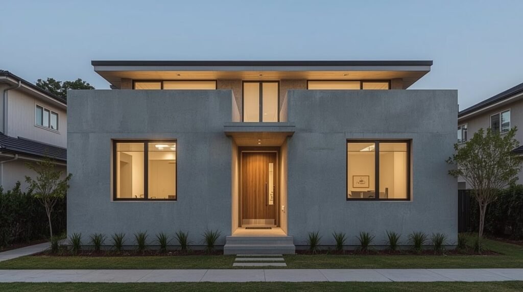 casa pequena e moderna com telhado embutido