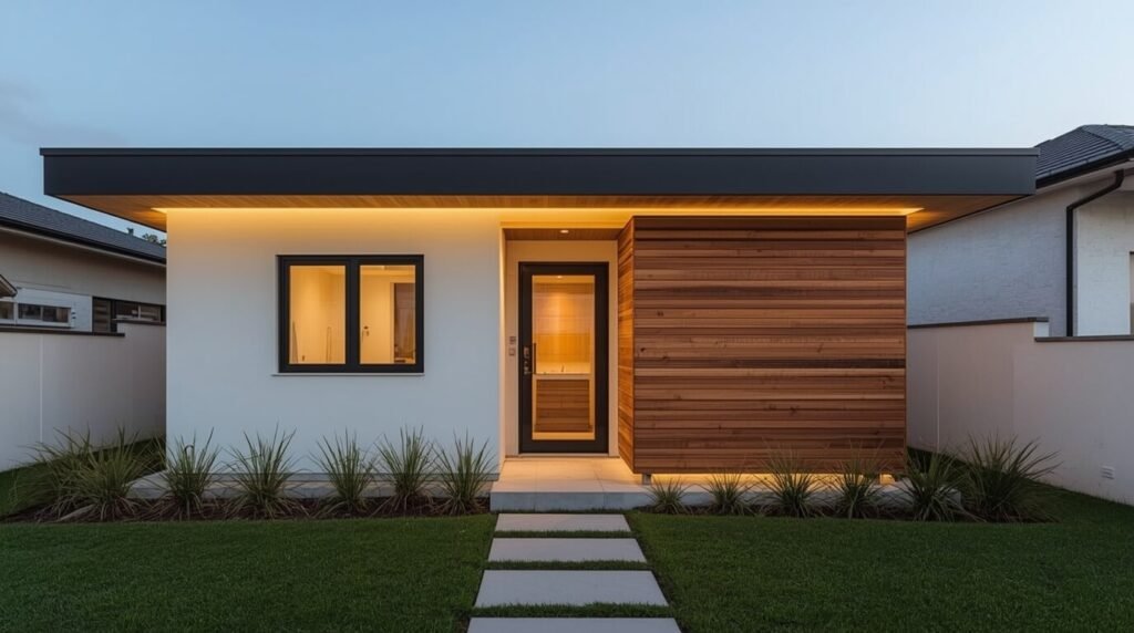 fachada moderna com madeira natural