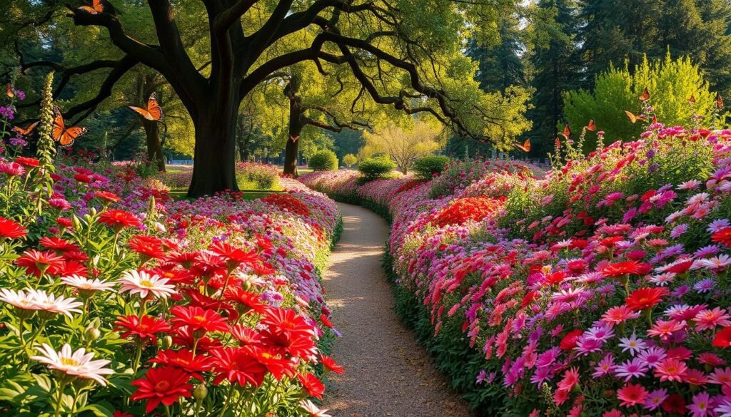 jardim atrativo para borboletas com flores variadas