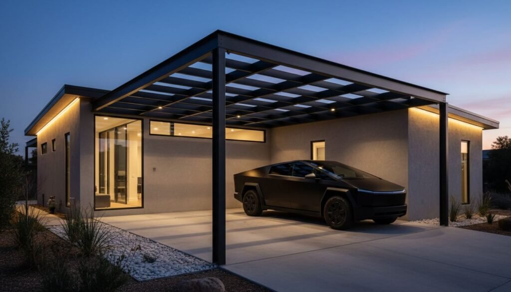 modelo de garagem com pergolado metálico