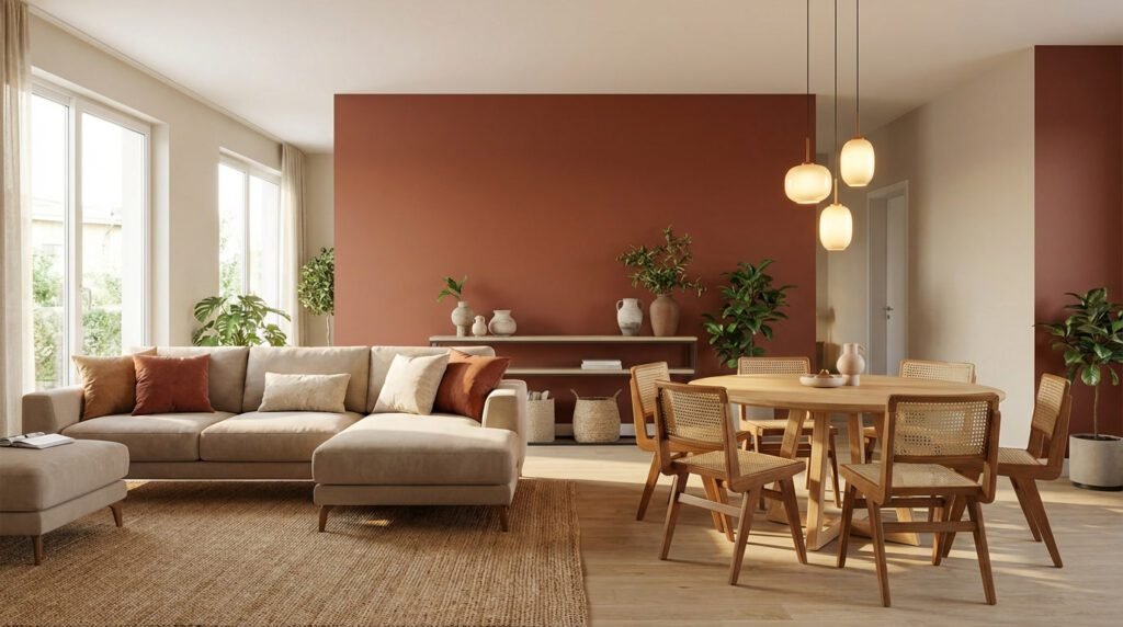 Sala de estar e jantar: Como criar um ponto focal terroso