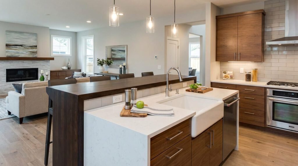 Cozinha Americana com Bancada Elevada: Estratégia para esconder a pia