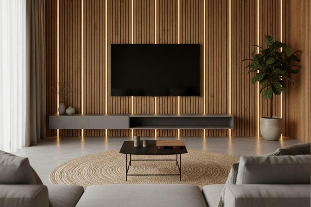 painel ripado em sala de tv