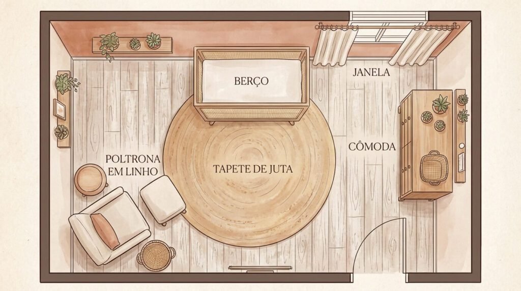 planta do quarto de bebê estilo boho chic