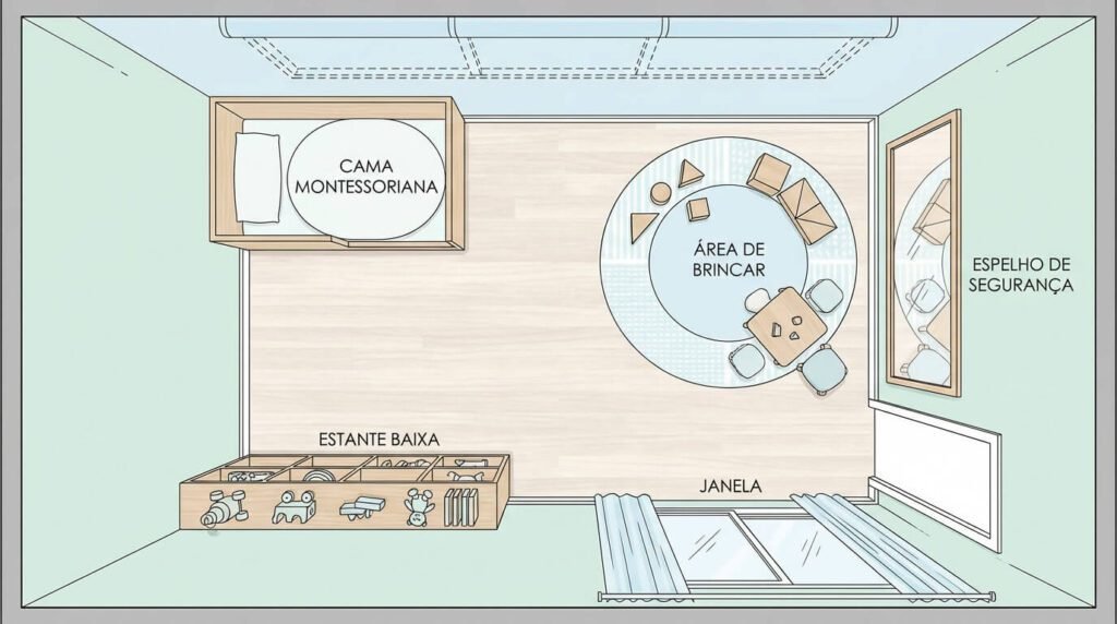 planta do quarto de bebe estilo montessoriano