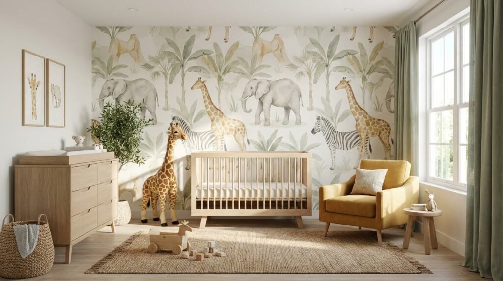 quarto de bebê estilo safari moderno