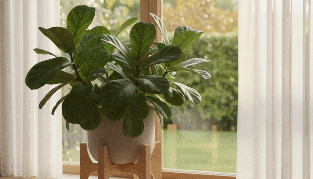 Ficus Lyrata próximo a uma janela com luz indireta Ficus Lyrata próximo a uma janela com luz indireta
