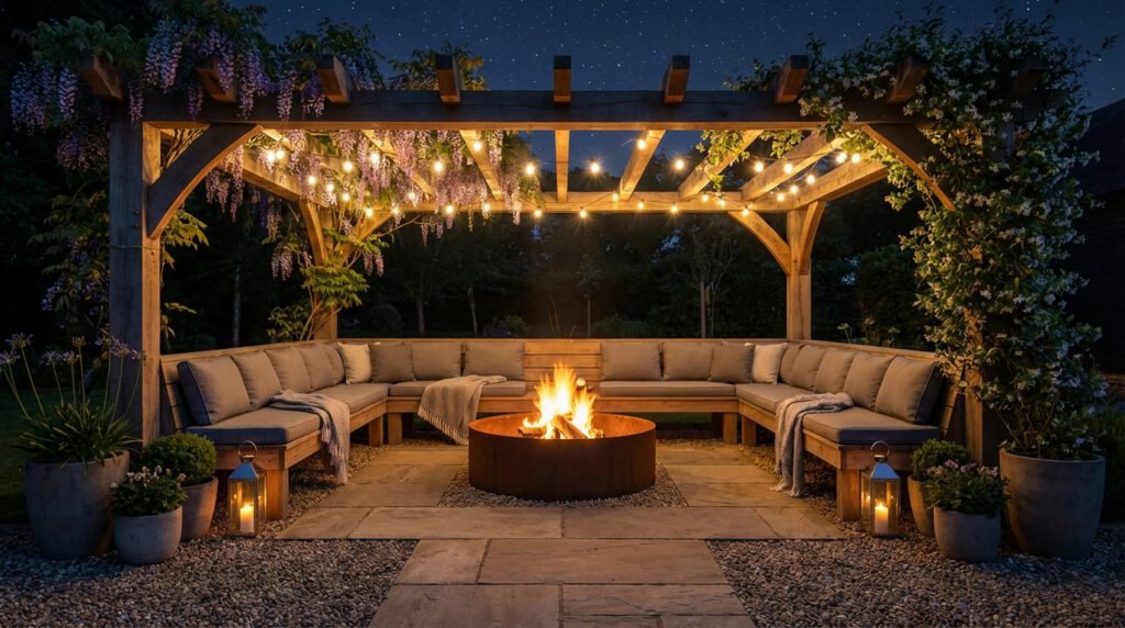 projeto de área de lazer com pergolado rústico