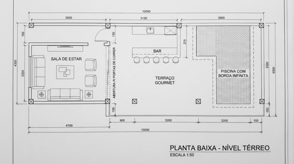 área de lazer Conceito aberto - planta
