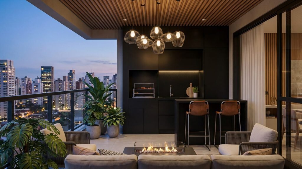 lazer integrado em varanda loft