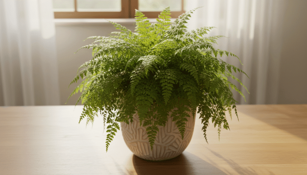 samambaia em vaso com iluminação adequada